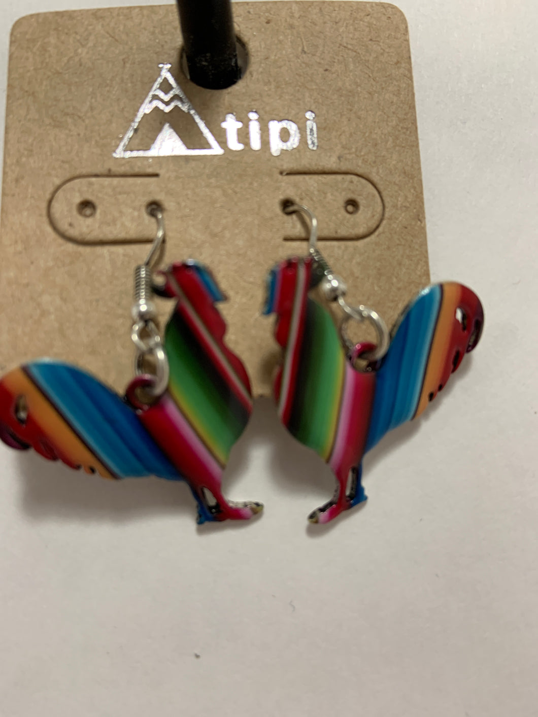 Serape rooster earrings