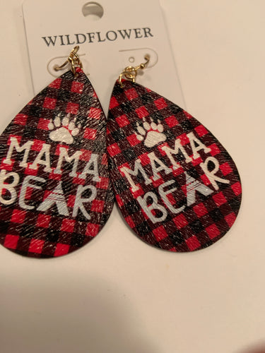 Mama bear plaid leather earrings