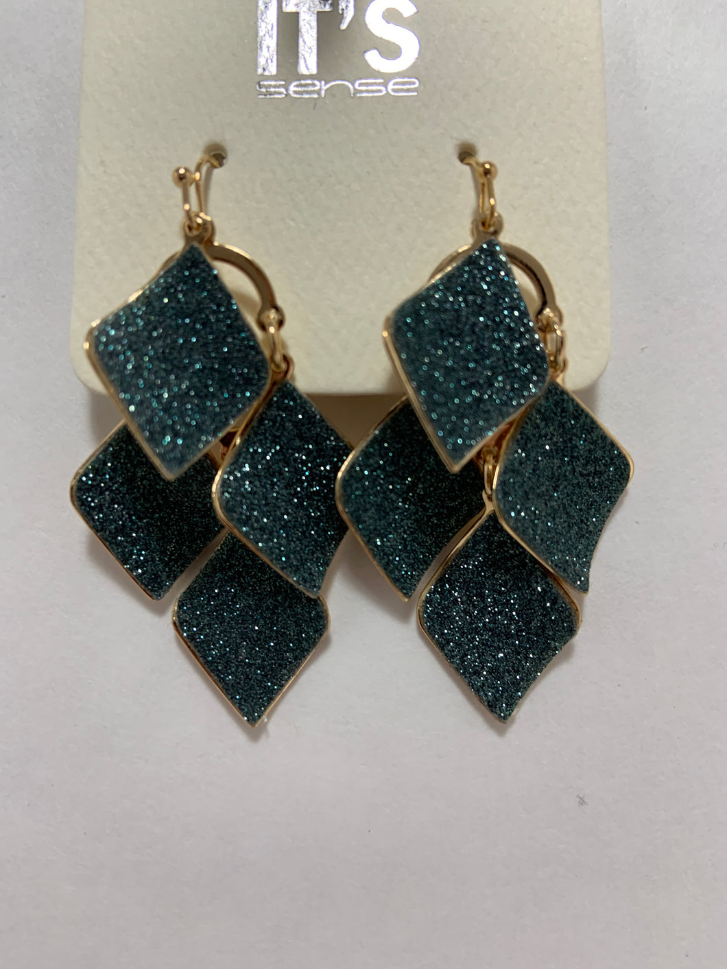 Emerald green hanging sparkle earrings