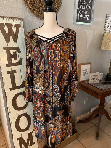 Dress black background, fall paisley