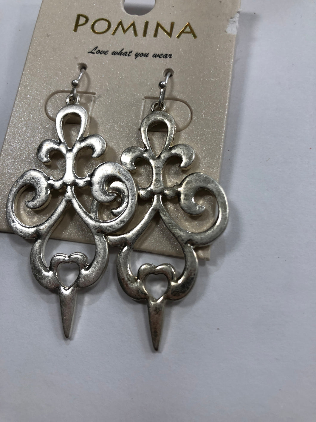 Silver tone scroll earrings