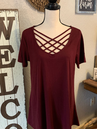 Top crisscross burgundy