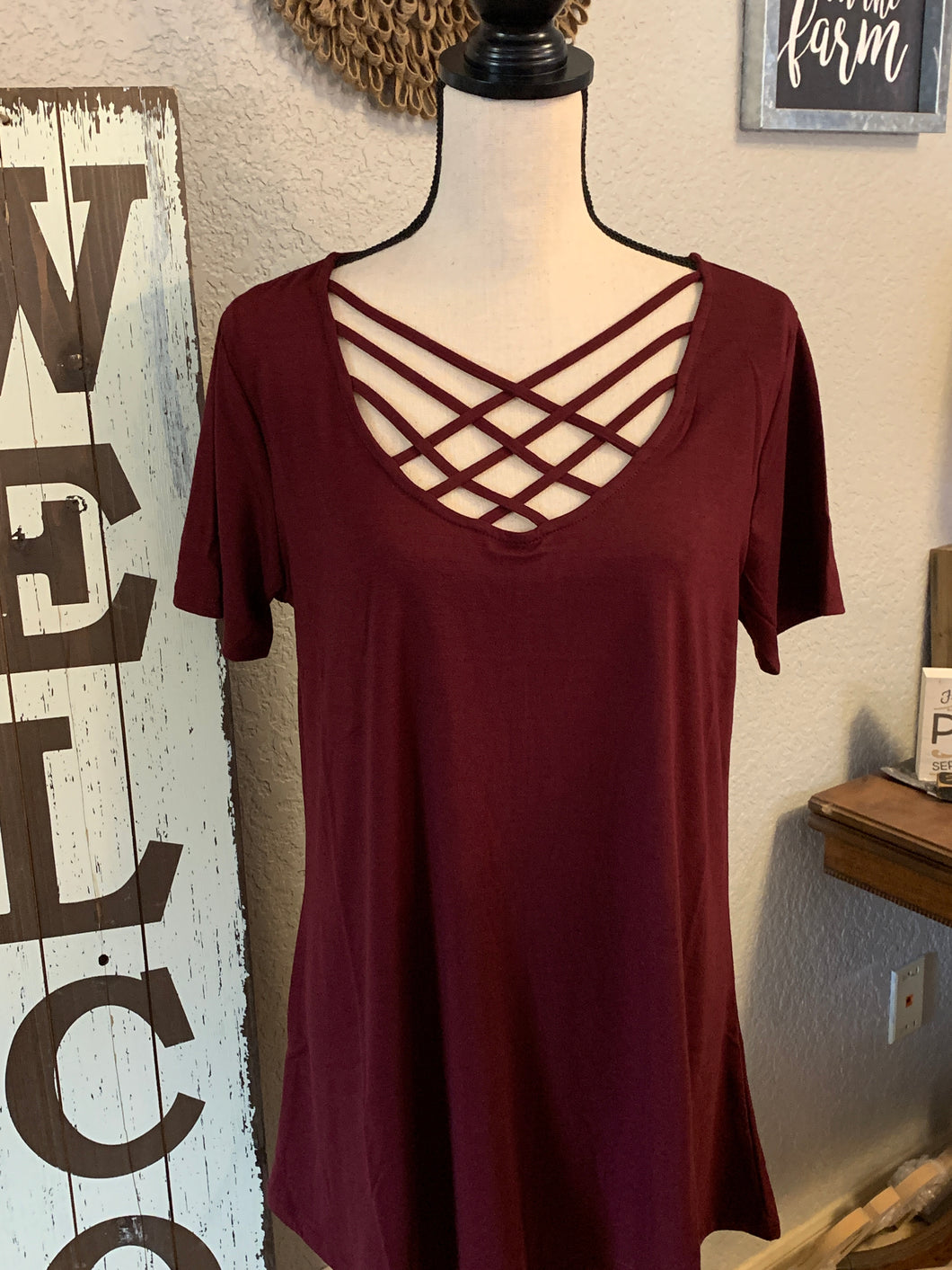 Top crisscross burgundy