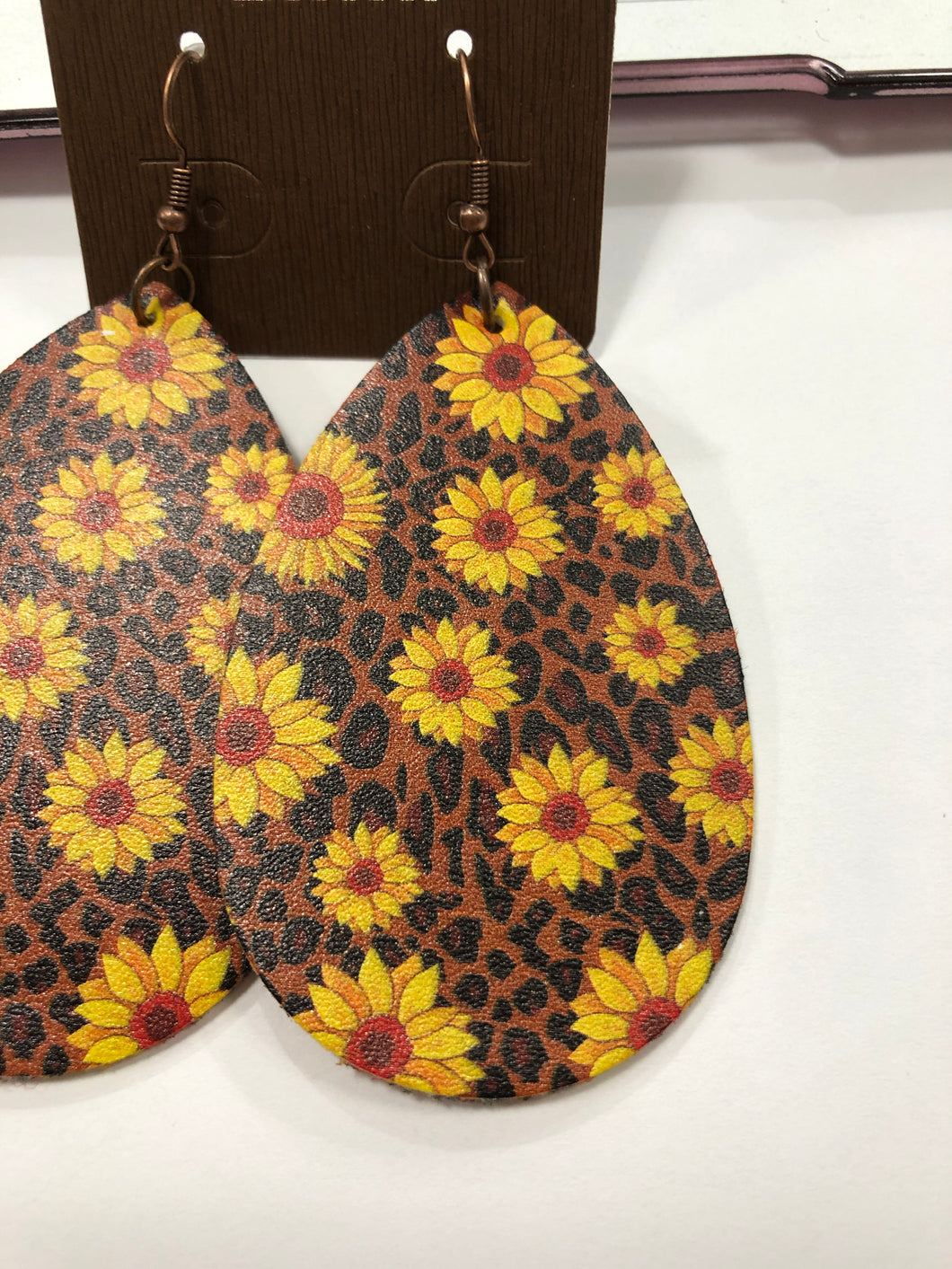 Leopard sunflower earrings