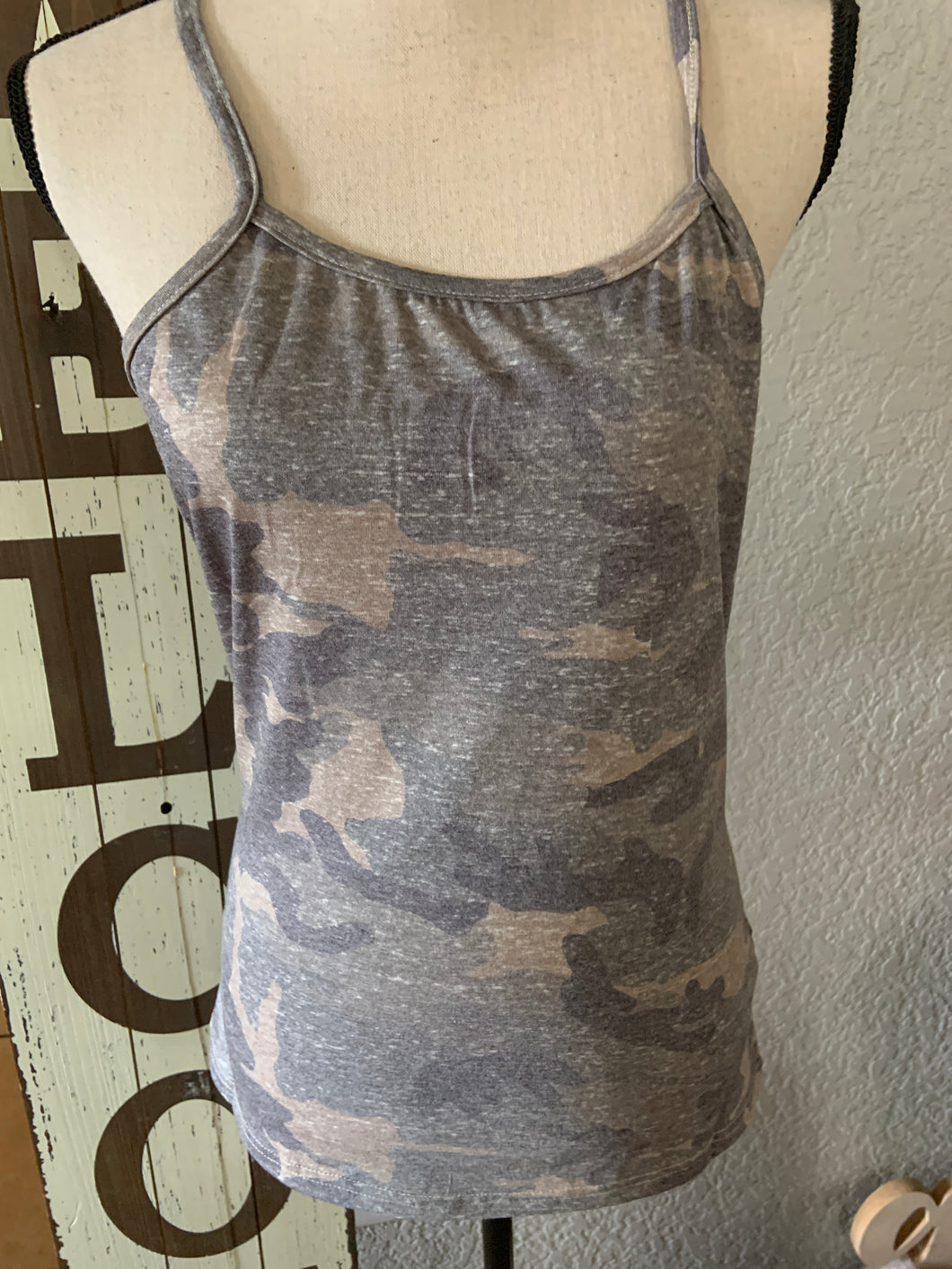 Spaghetti strap camo tank