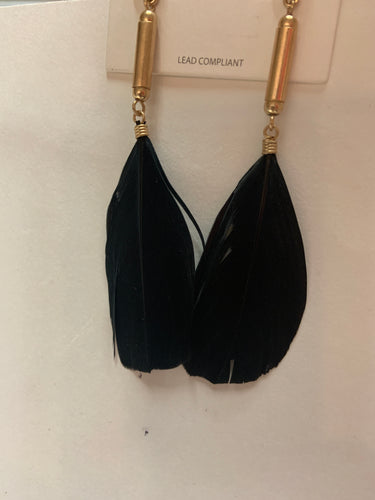 Black feather post earrings