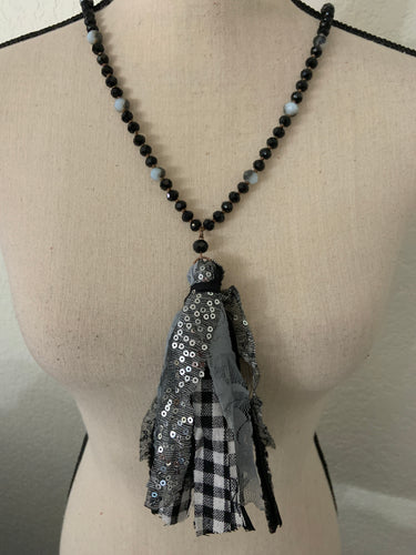 Silver black plaid tassel