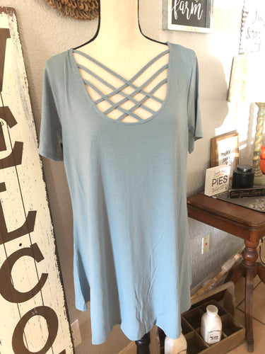 Top blue/grey crisscross front
