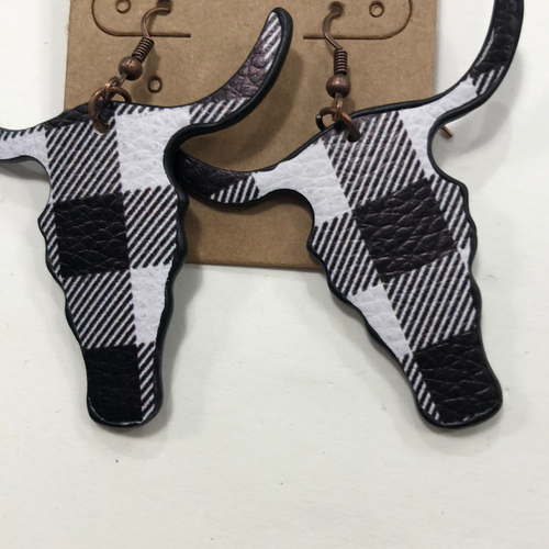 Black plaid bull earrings