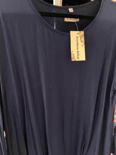 Navy blue long sleeve rayon stretch top