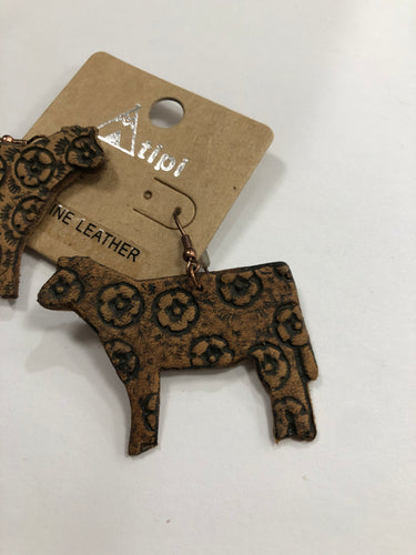Leather cow earrings