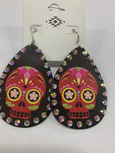 Red sugar skull earrings