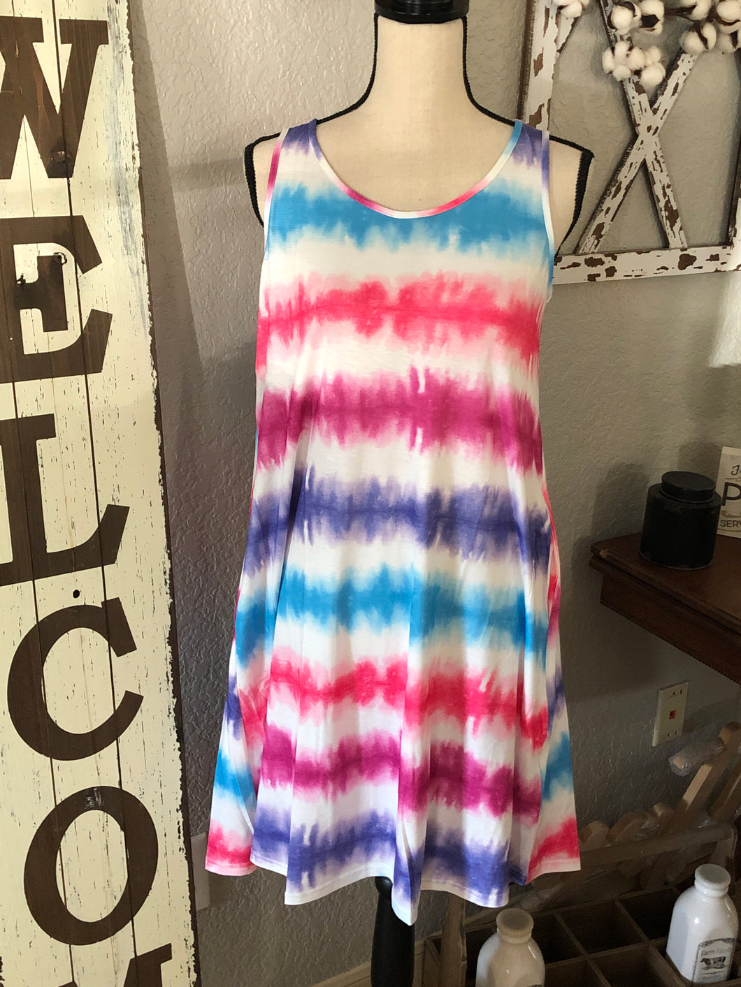 Tydye tank dress with pockets