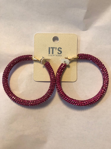 Pink glitter hoop earrings