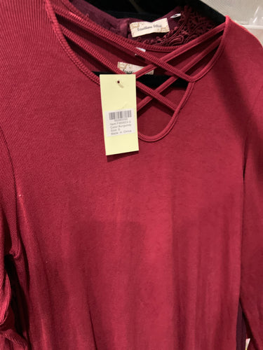 Crisscross burgundy dress