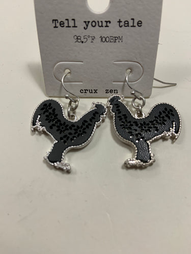 Gray rooster earring