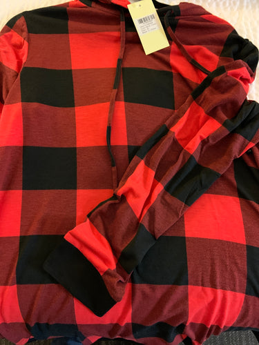 Plaid hoodie top long sleeve