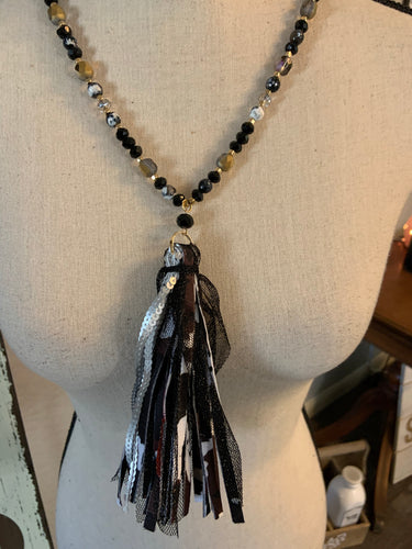 Black white cow tassel necklace