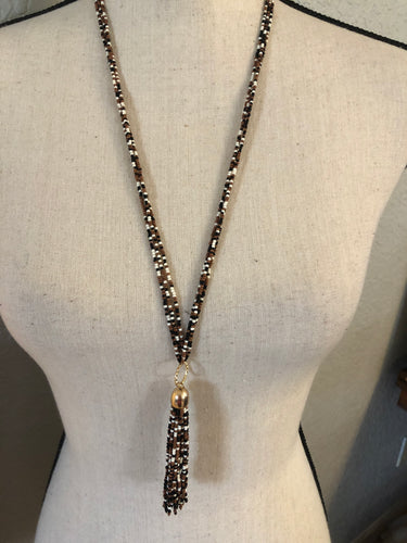 Black/brown/ white beaded tassel