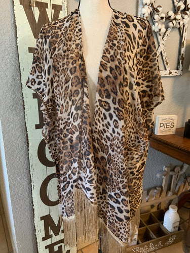 Cheetah kimono with long gold tassels