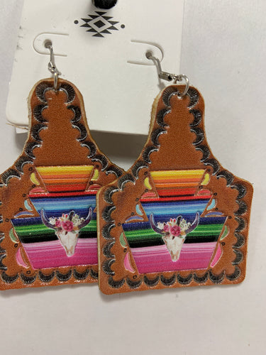 Leather earrings with bull head