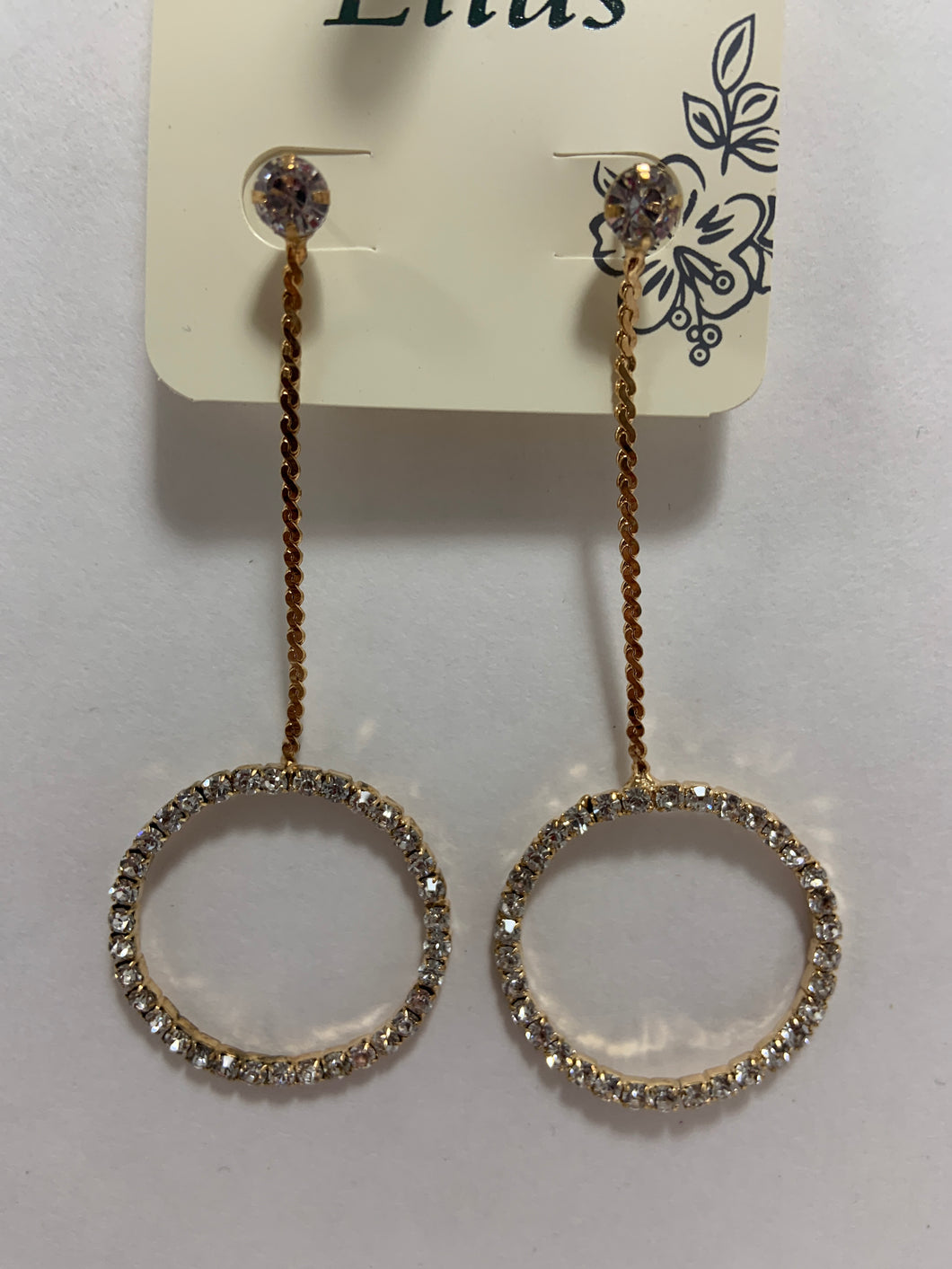 Gold chain with hoop rhinestone earrings