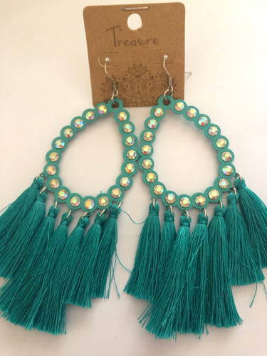 Earrings teal tassel earrings