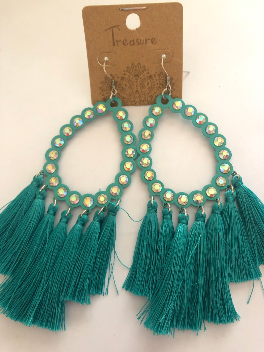 Earrings teal tassel earrings