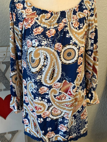 Navy background paisley top