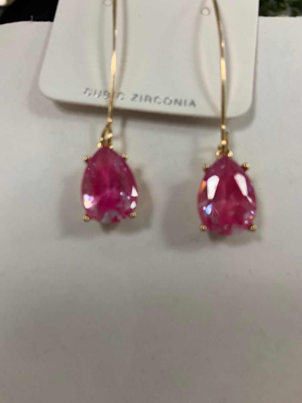 Pink teardrop threaded earring