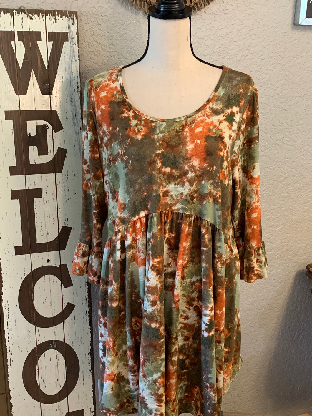 Fall tie dye top with bell sleeves