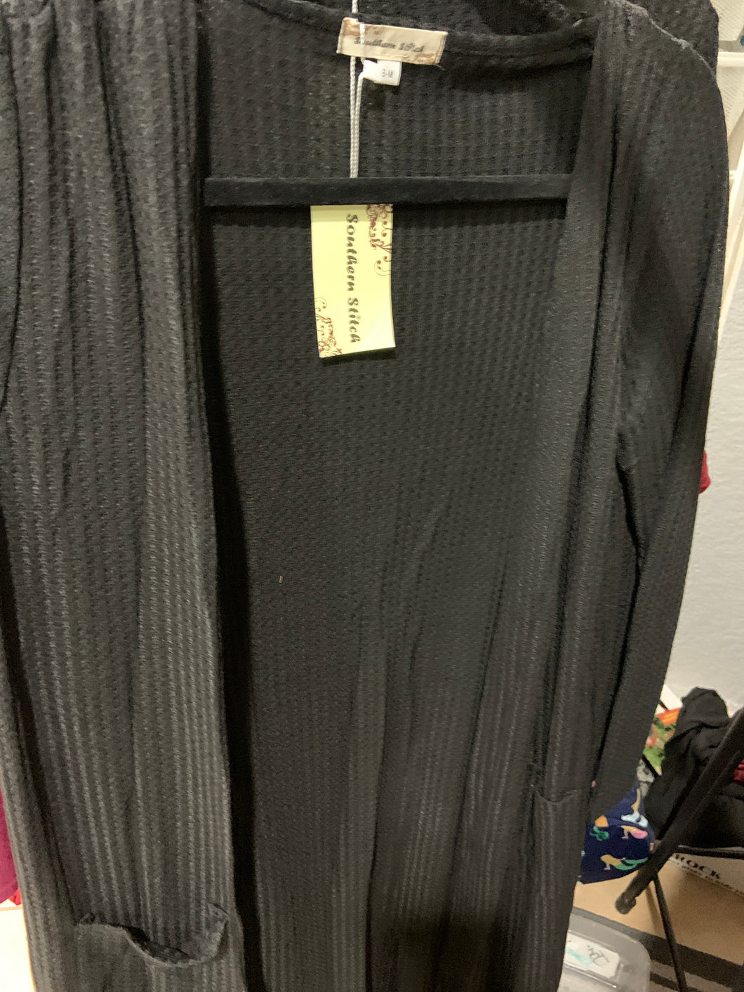 Black waffle print kimono longsleeve