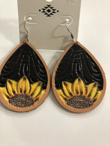 Black sunflower earrings
