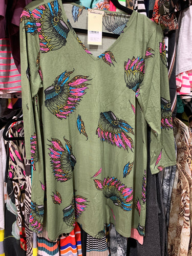 Lt olive Indian head top