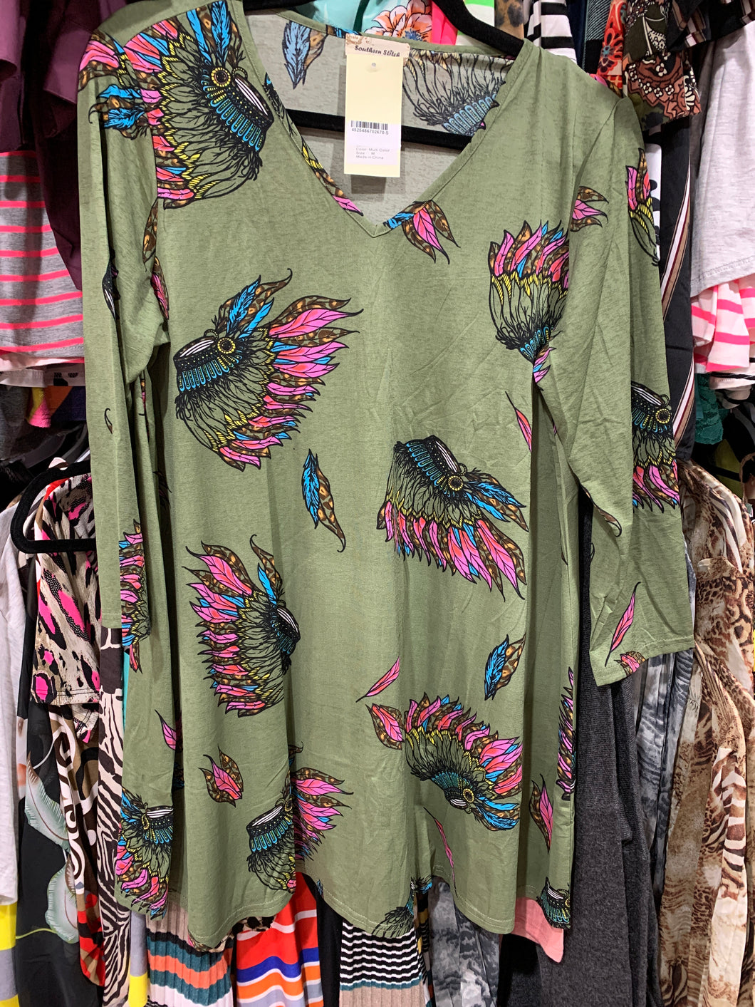 Lt olive Indian head top