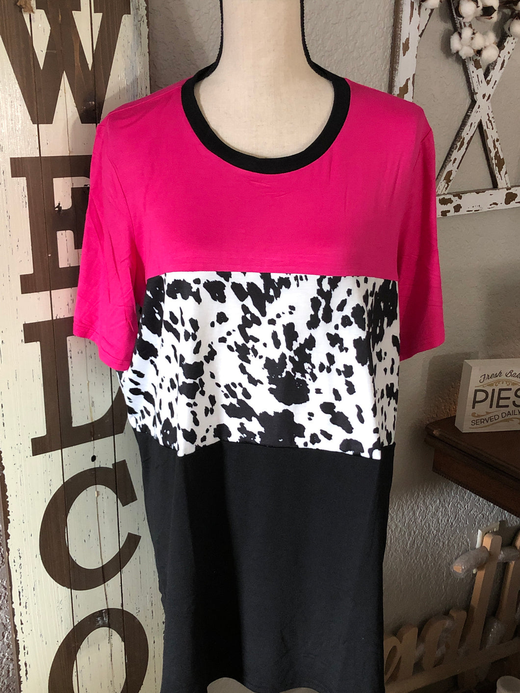 Color block cow print top
