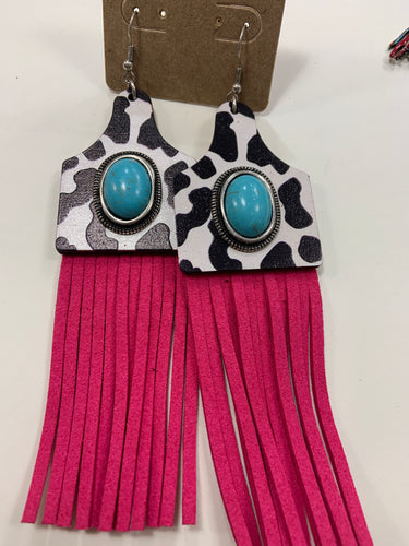 Tag earrings with tassel and turquoise