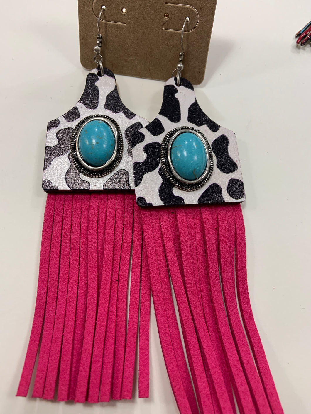 Tag earrings with tassel and turquoise