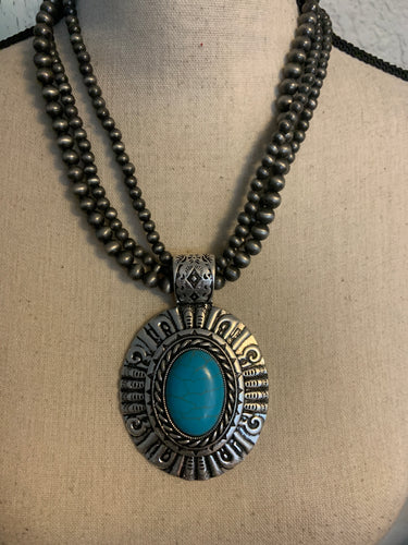 Large Concho necklace with turquoise and matching earrings