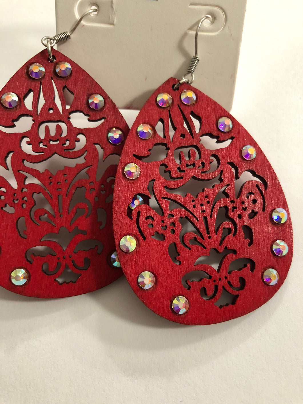 Lg red scroll earrings