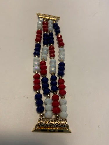 Beaded Apple Watch band red white and blue