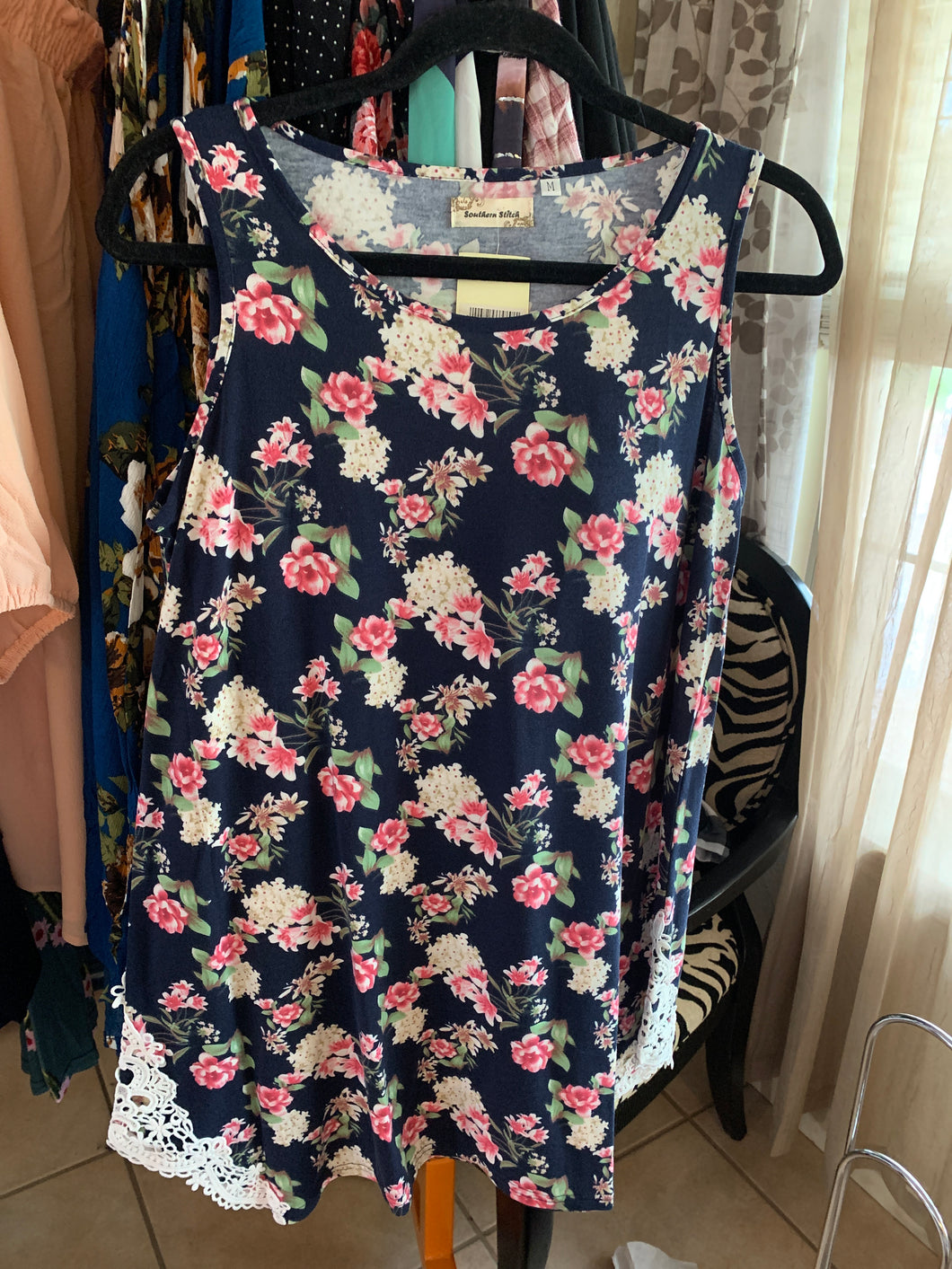 Navy tank with floral