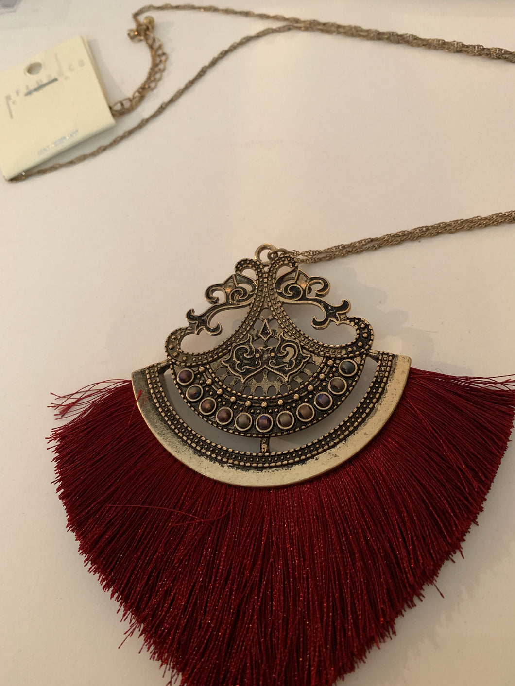 Necklace burgundy tassel