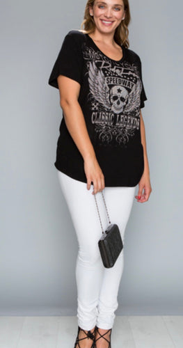 Biker top with skull print and stone