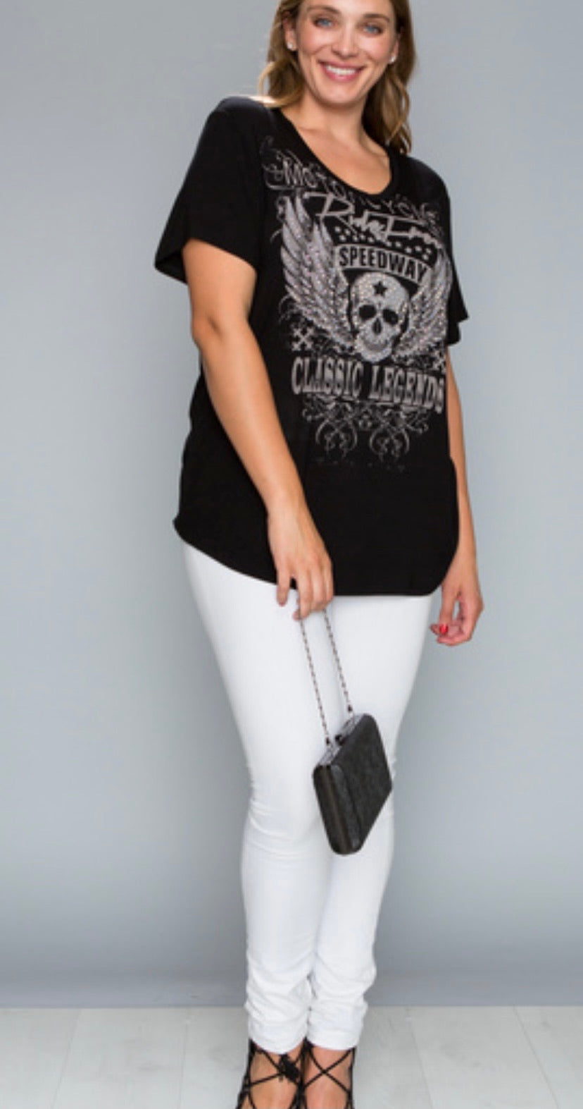 Biker top with skull print and stone