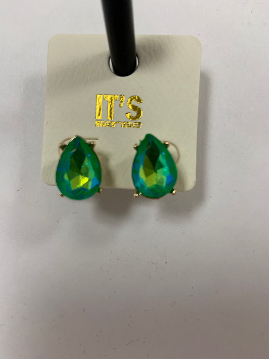 Emerald green iridescent teardrop earring