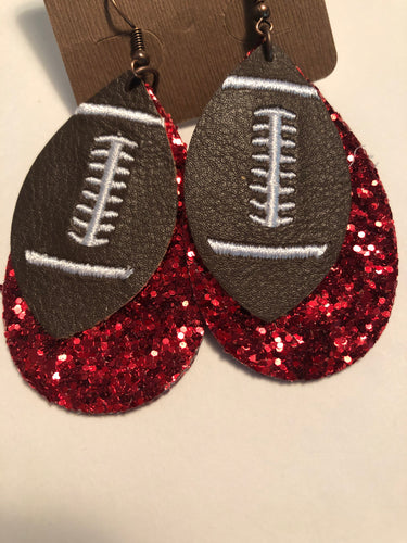 Earrings red bling football