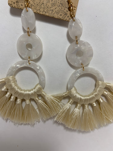 White tassel with acrylic earrings