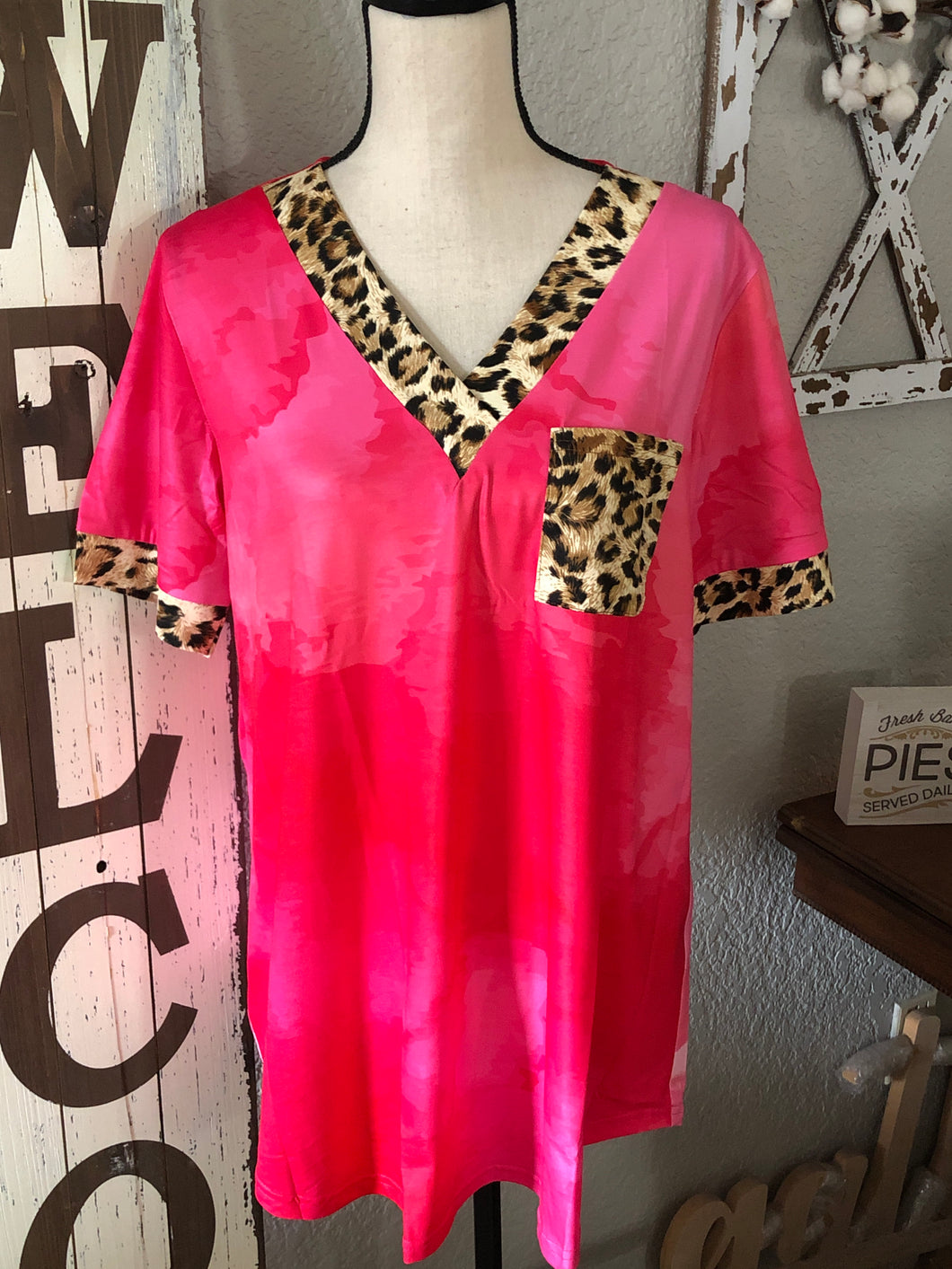 Pink tie dye leopard top