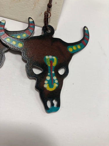 Metal bull skull earrings